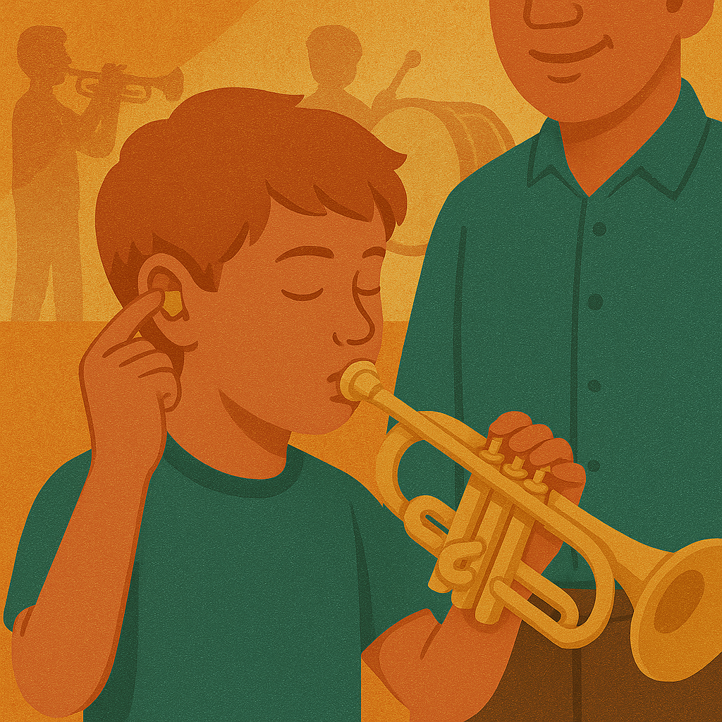 Illustration of using hearing protection.